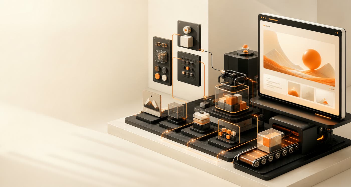 Modular production system assembling a polished digital interface