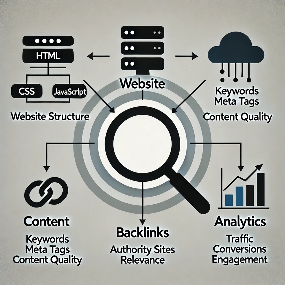 Diagram representing SEO infrastructure and website search visibility